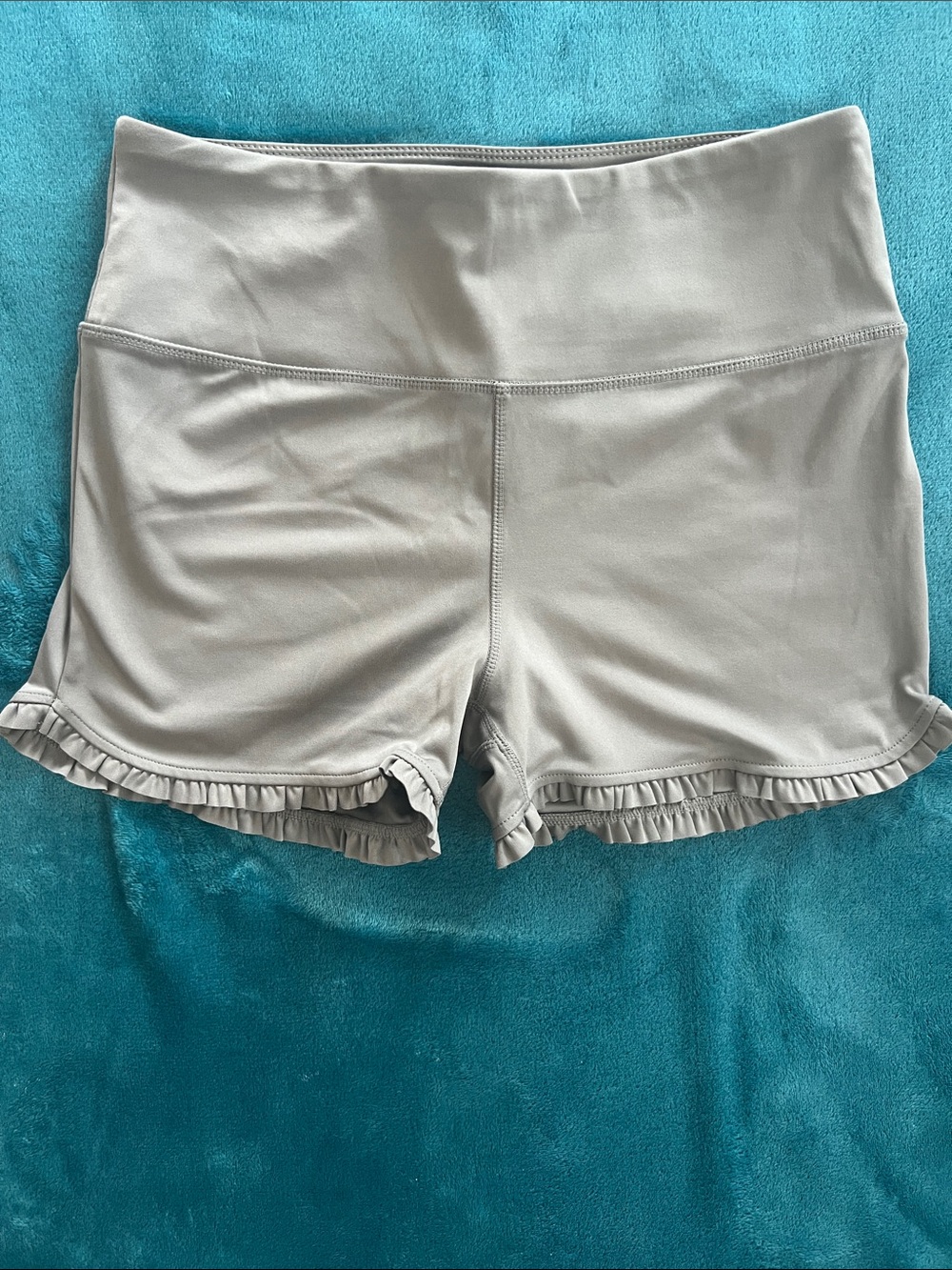 Ruffle-Hem Athletic Shorts in Light Gray